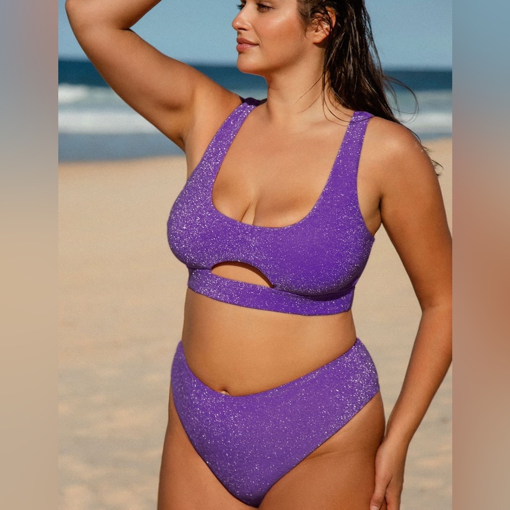 Berlook Purple Lurex Cut Out Plus Size Bikini Set